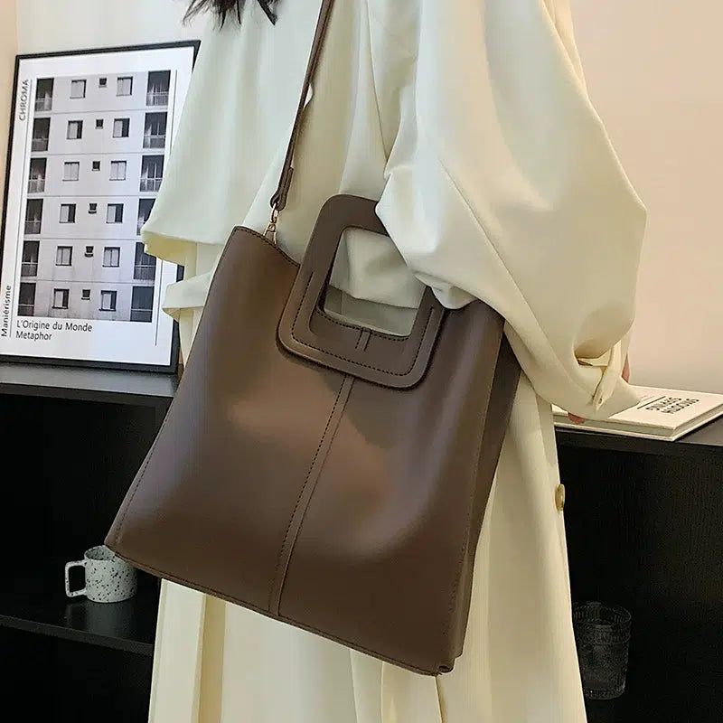 Modern Square Handle Bucket Bag
