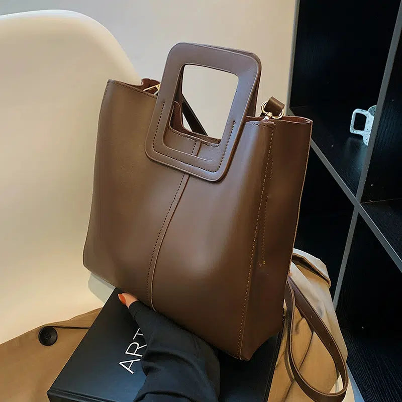 Modern Square Handle Bucket Bag