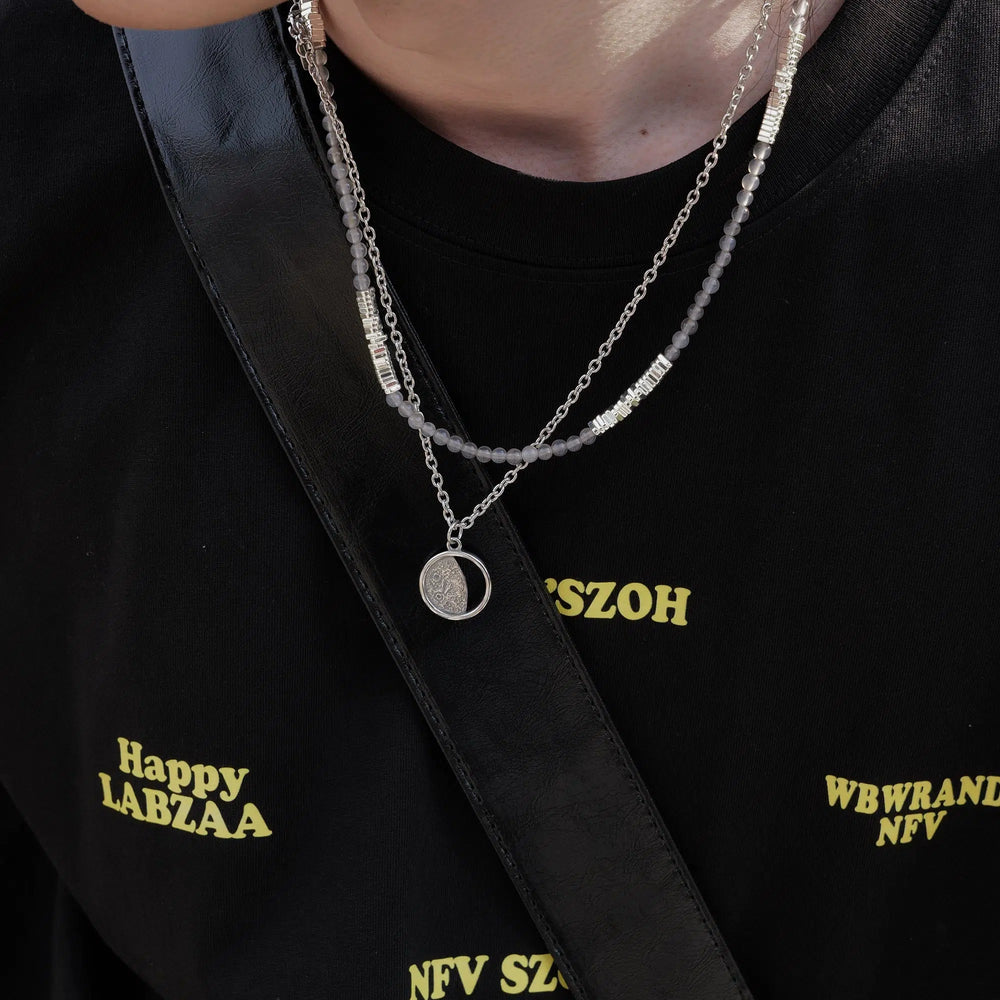 Moon Pendant Necklace Two Piece Set