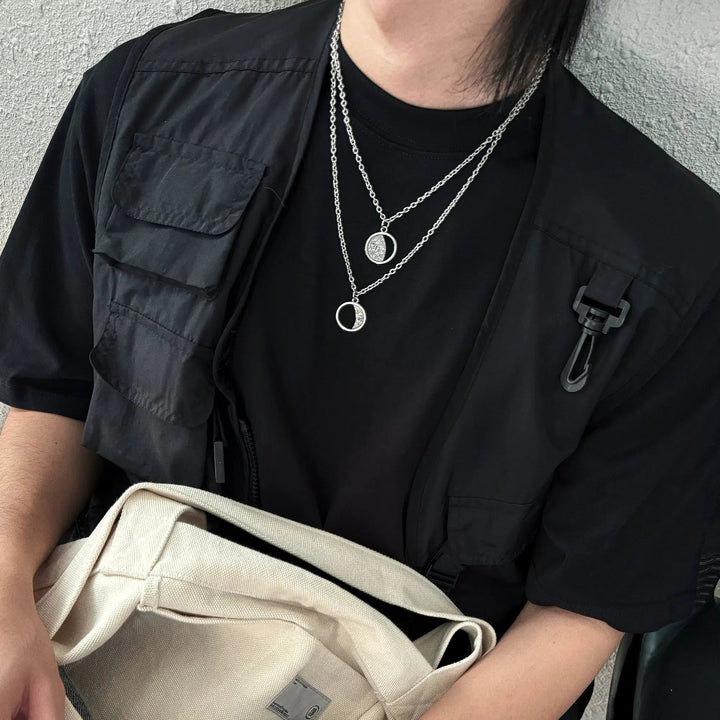 Moon Pendant Necklace Two Piece Set