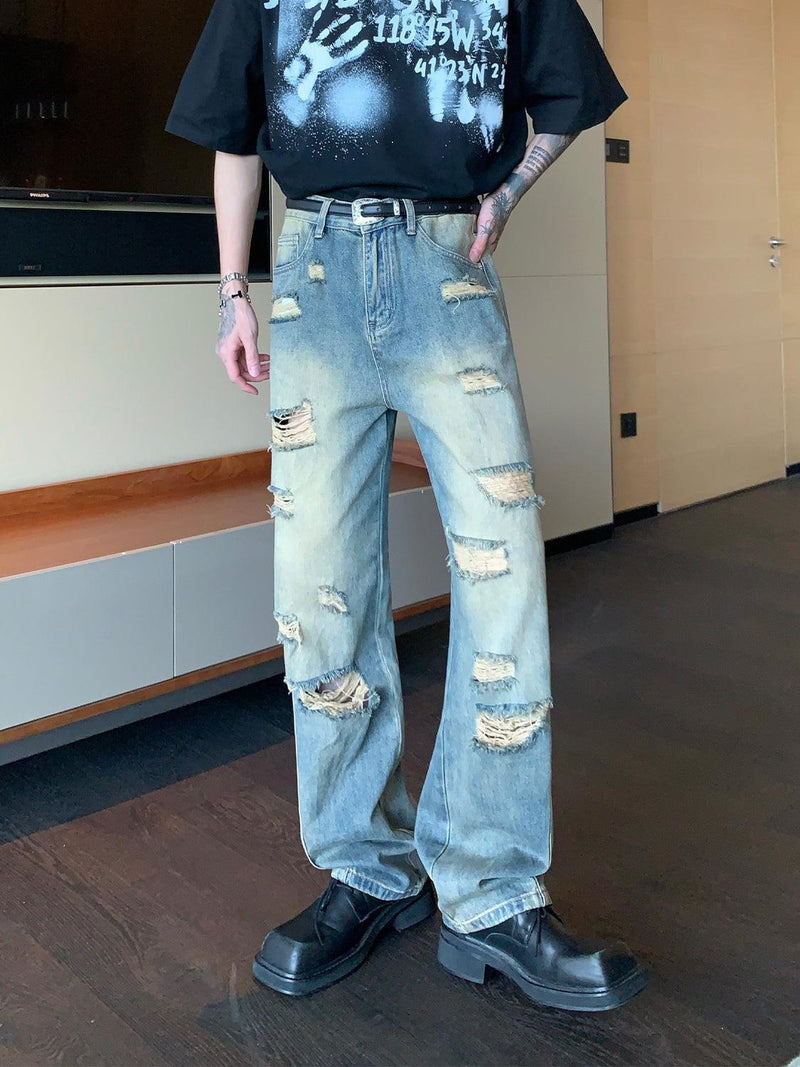 Mopping Wide-Leg Ripped Jeans – The Korean Fashion