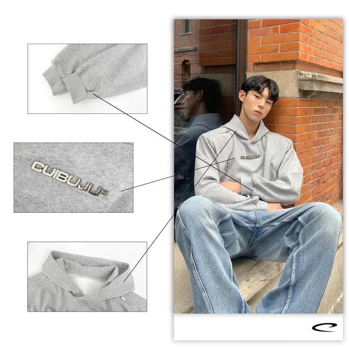 Multi-Zipper Padded Shoulder Hoodie