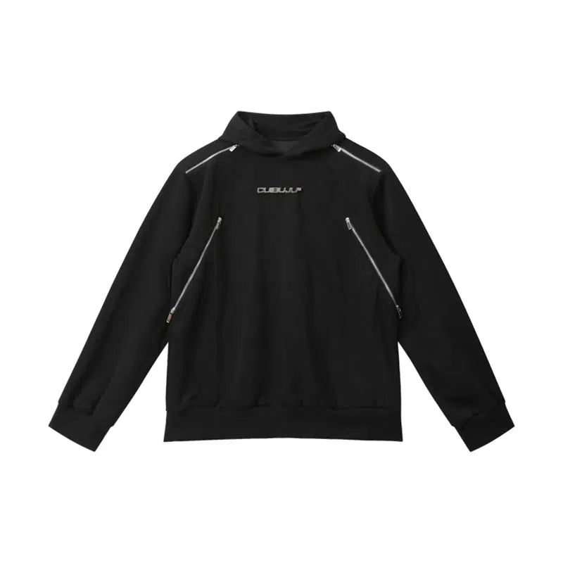 Multi-Zipper Padded Shoulder Hoodie