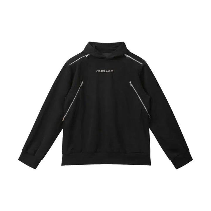 Multi-Zipper Padded Shoulder Hoodie