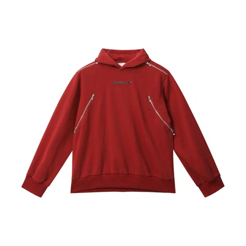 Multi-Zipper Padded Shoulder Hoodie