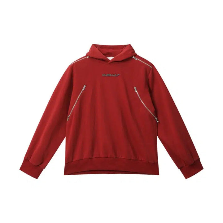 Multi-Zipper Padded Shoulder Hoodie