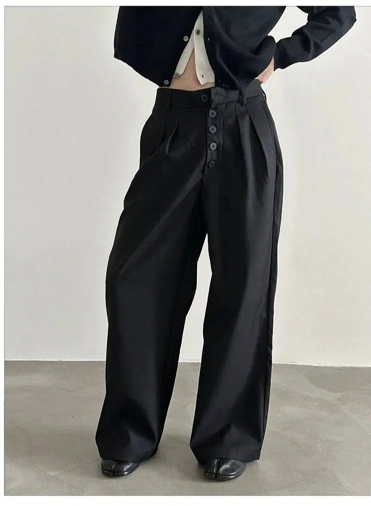 Multi-button Wide-leg Pleated Trousers