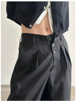 Multi-button Wide-leg Pleated Trousers