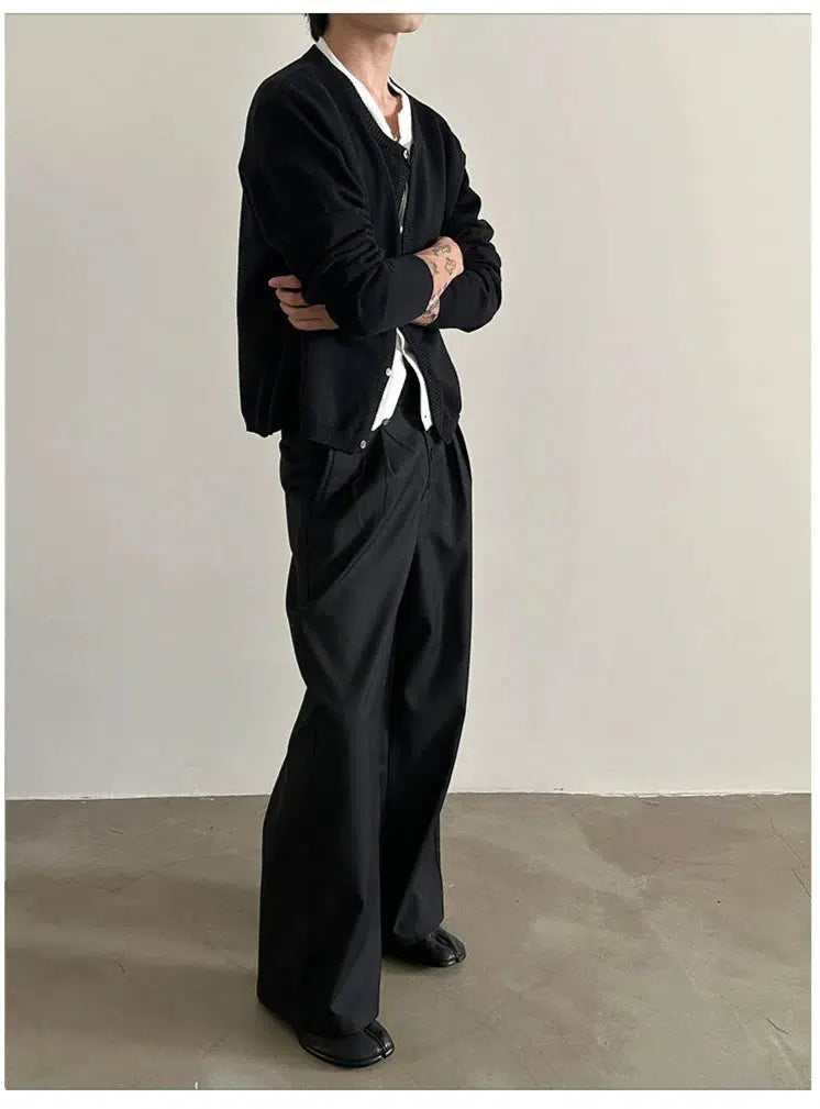 Multi-button Wide-leg Pleated Trousers