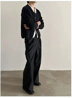 Multi-button Wide-leg Pleated Trousers