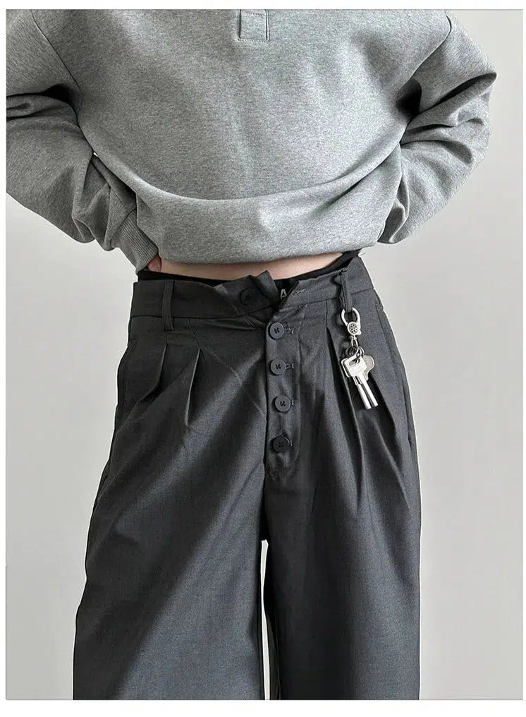 Multi-button Wide-leg Pleated Trousers