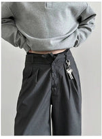 Multi-button Wide-leg Pleated Trousers