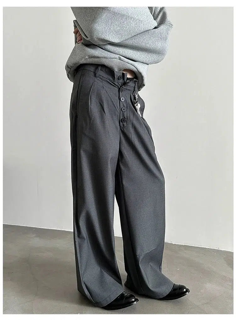 Multi-button Wide-leg Pleated Trousers