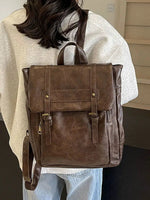 Multi-compartment Leather Buckle Backpack