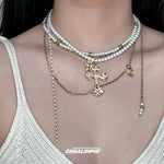 Multi-layer Cross Pendant Pearl Necklace