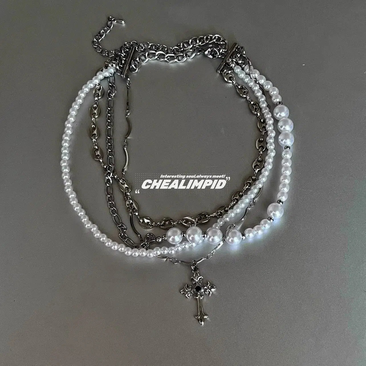 Multi-layer Cross Pendant Pearl Necklace