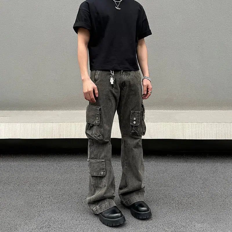 Multi-pocket Camouflage Straight-leg Jeans