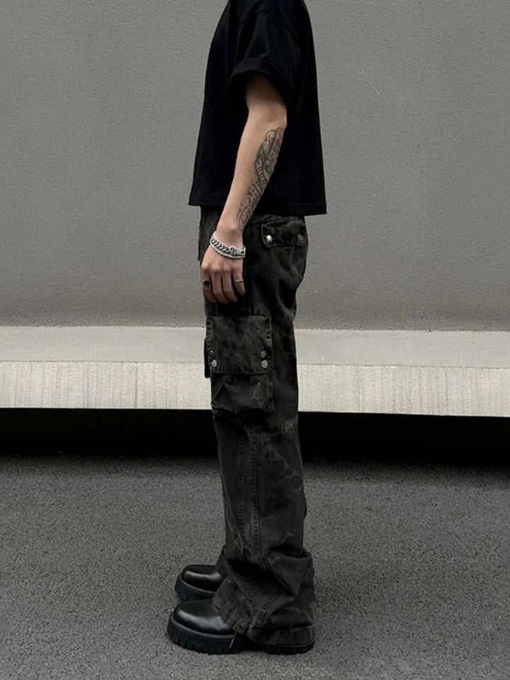 Multi-pocket Camouflage Straight-leg Jeans