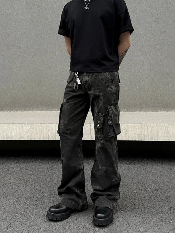 Multi-pocket Camouflage Straight-leg Jeans
