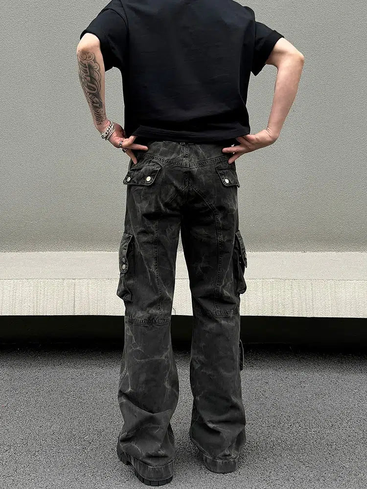 Multi-pocket Camouflage Straight-leg Jeans