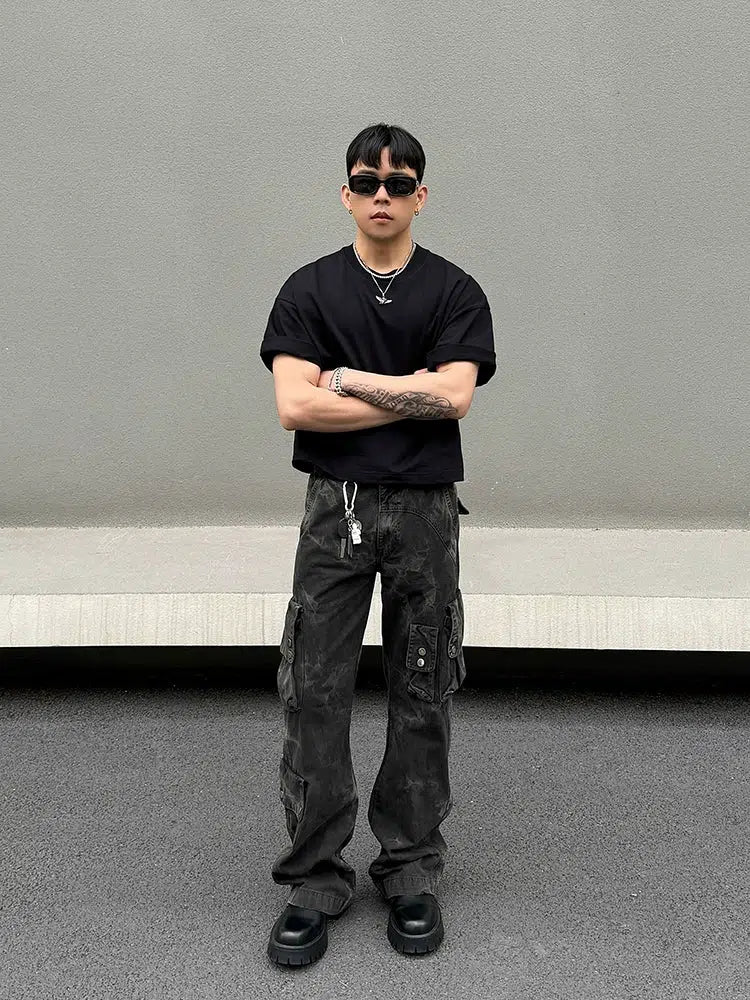 Multi-pocket Camouflage Straight-leg Jeans