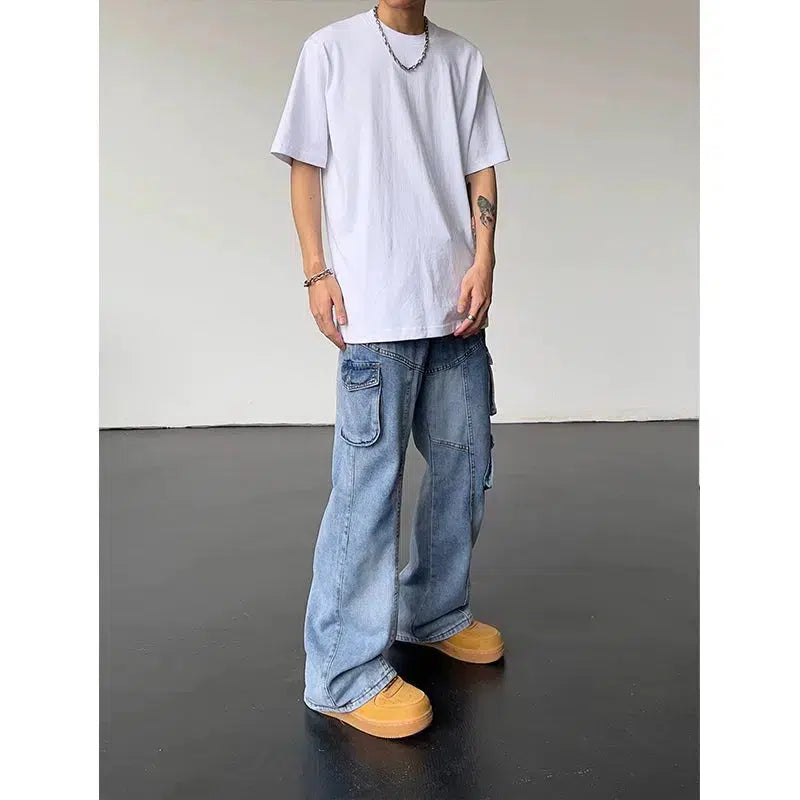 Multi-pocket Cargo Washed Jeans