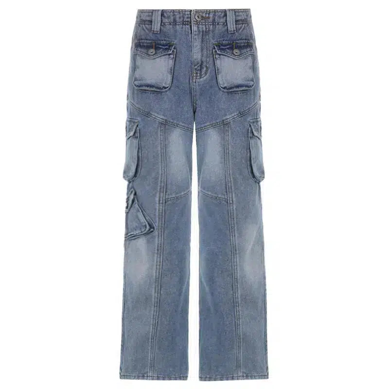 Multi-pocket Cargo Washed Jeans