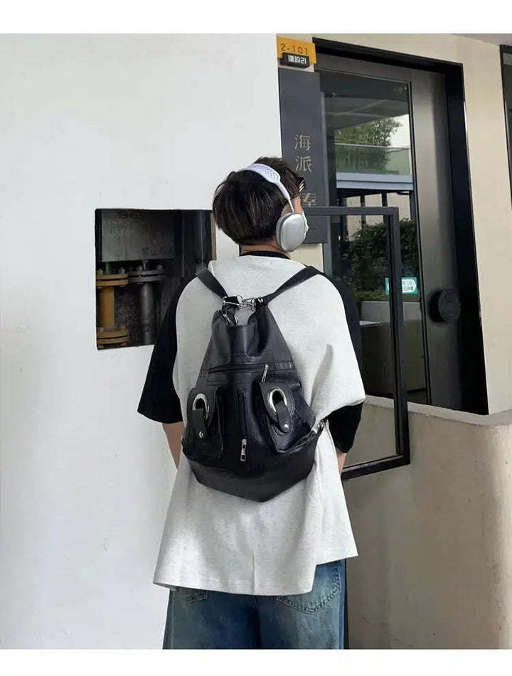Multi-pocket Leather Backpack