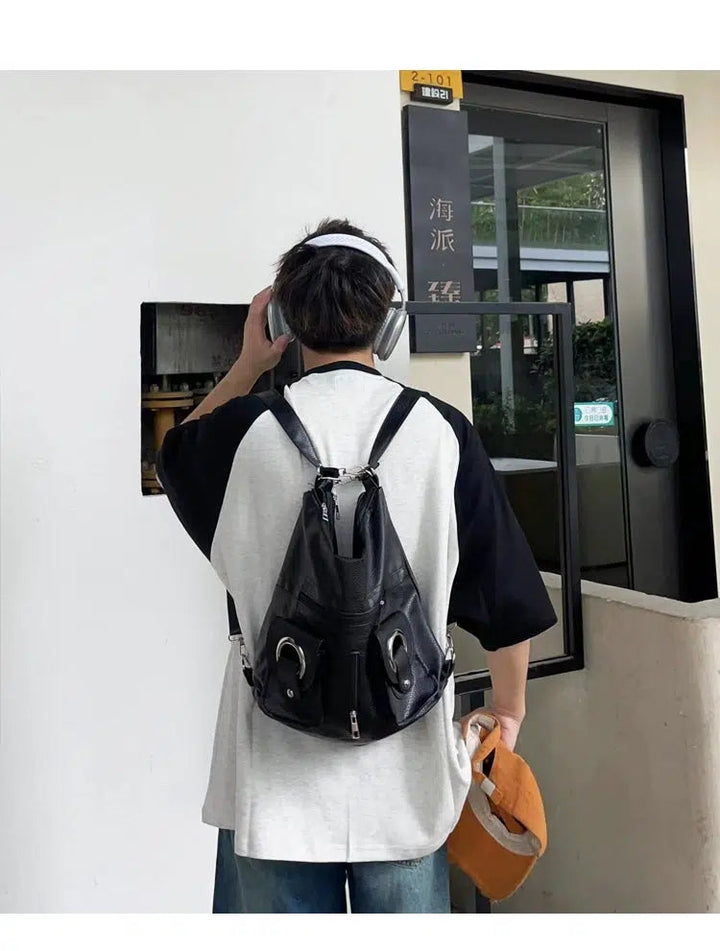 Multi-pocket Leather Backpack