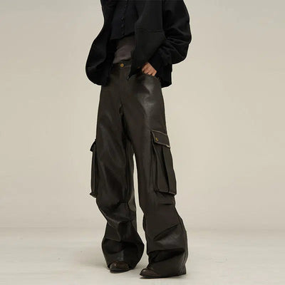 Multi-pocket Wide Leg Leather Cargo Pants – The Korean Fashion