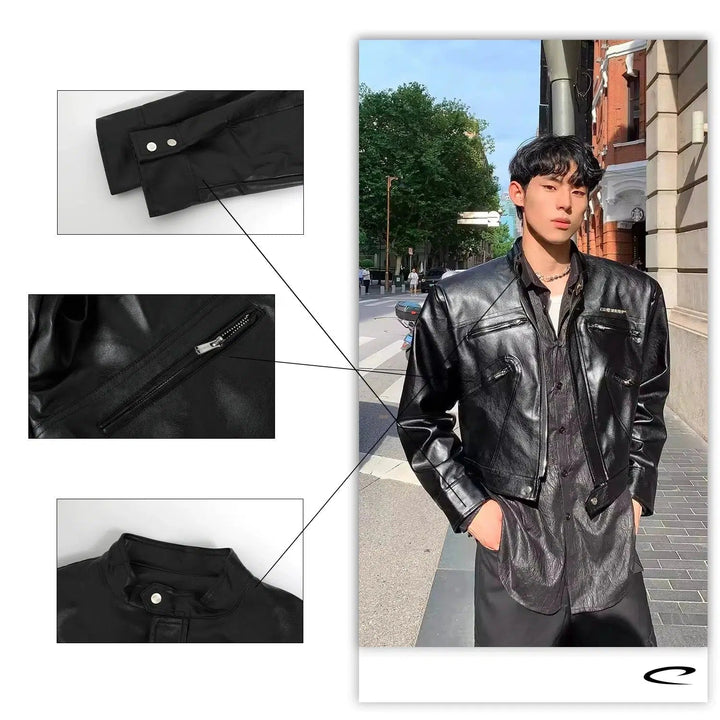 Multi-zipper Leather Motorcycle Jacket