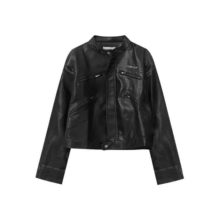 Multi-zipper Leather Motorcycle Jacket