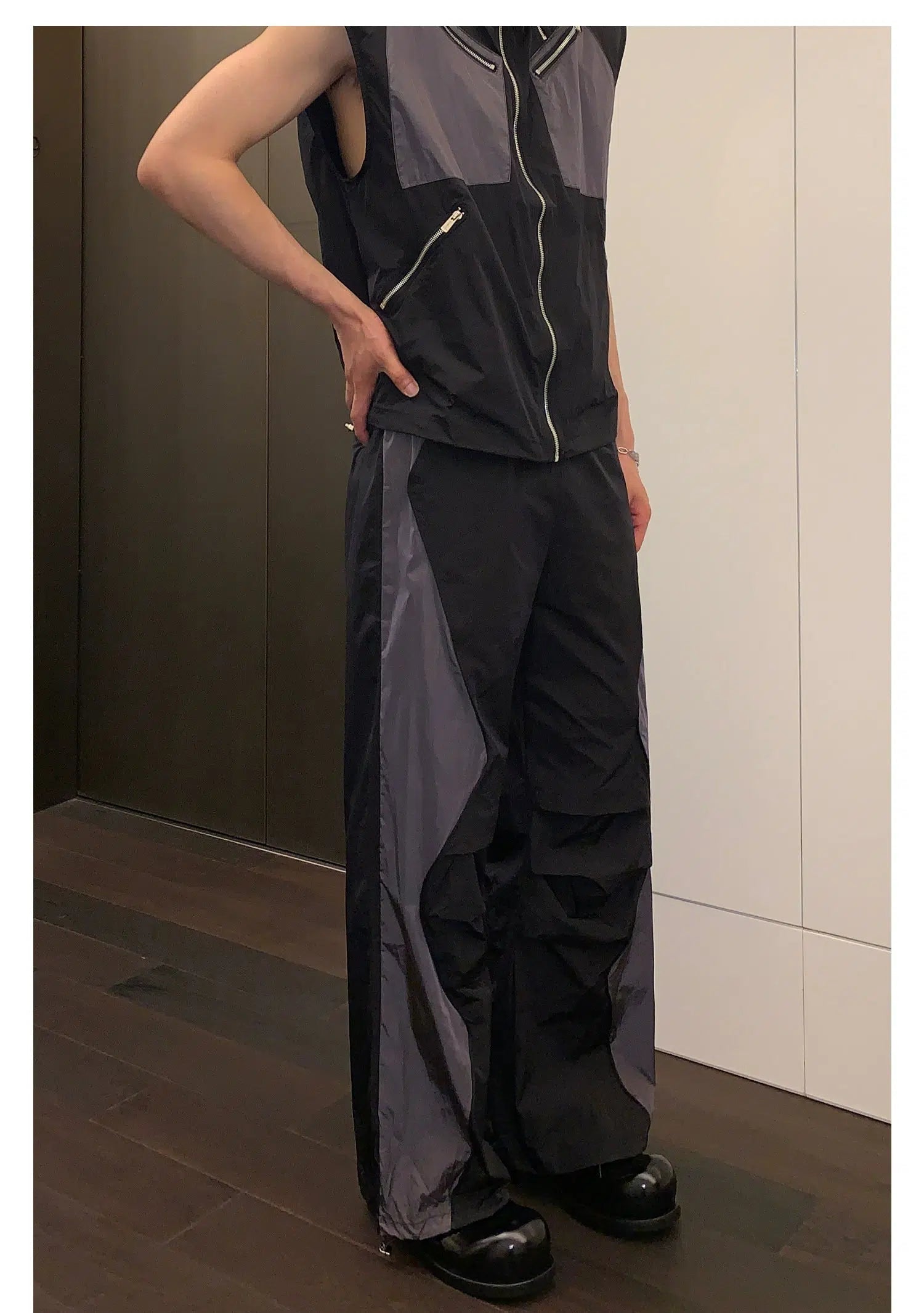 Multi-zipper Sleeveless Nylon Jacket