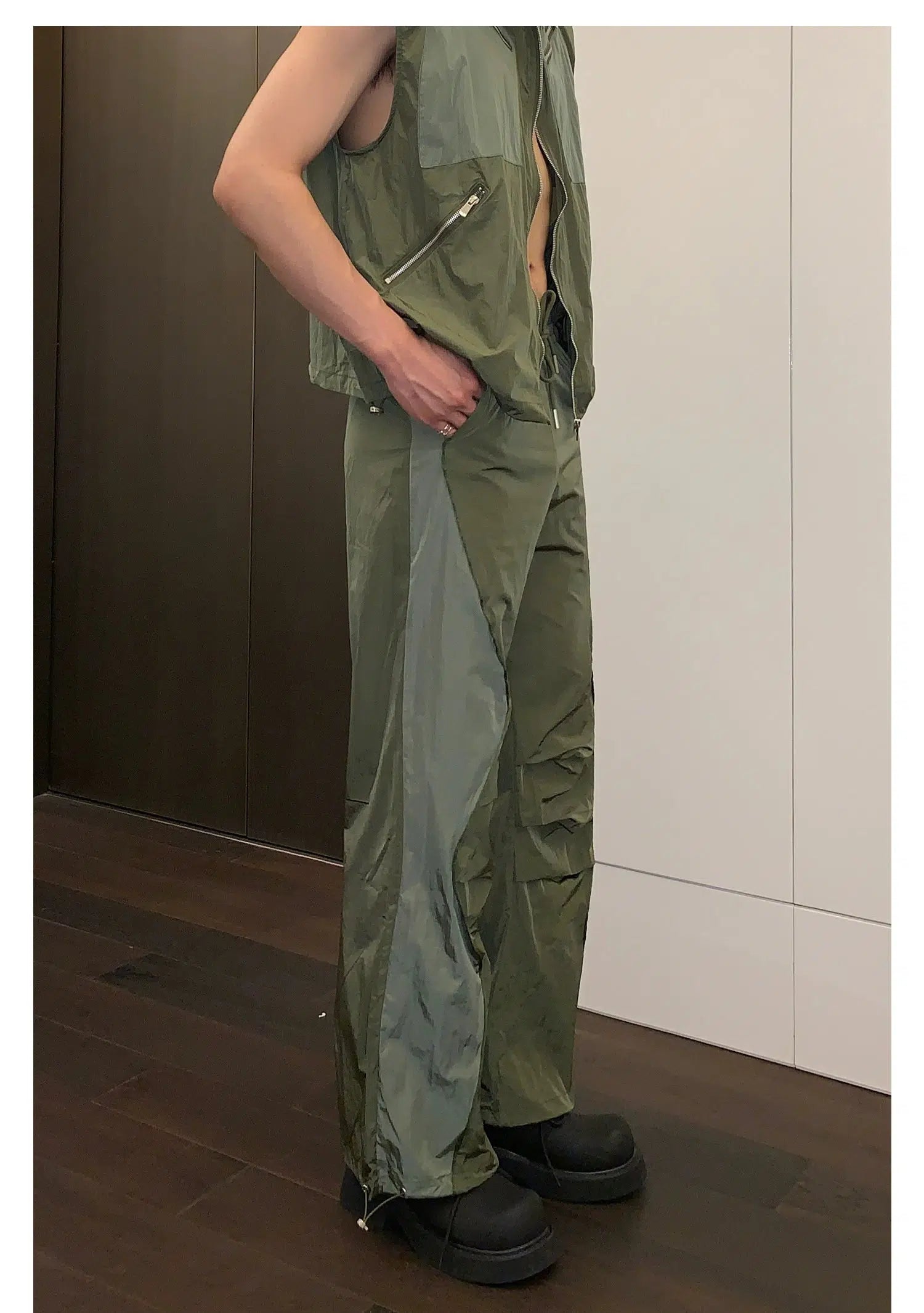 Multi-zipper Sleeveless Nylon Jacket