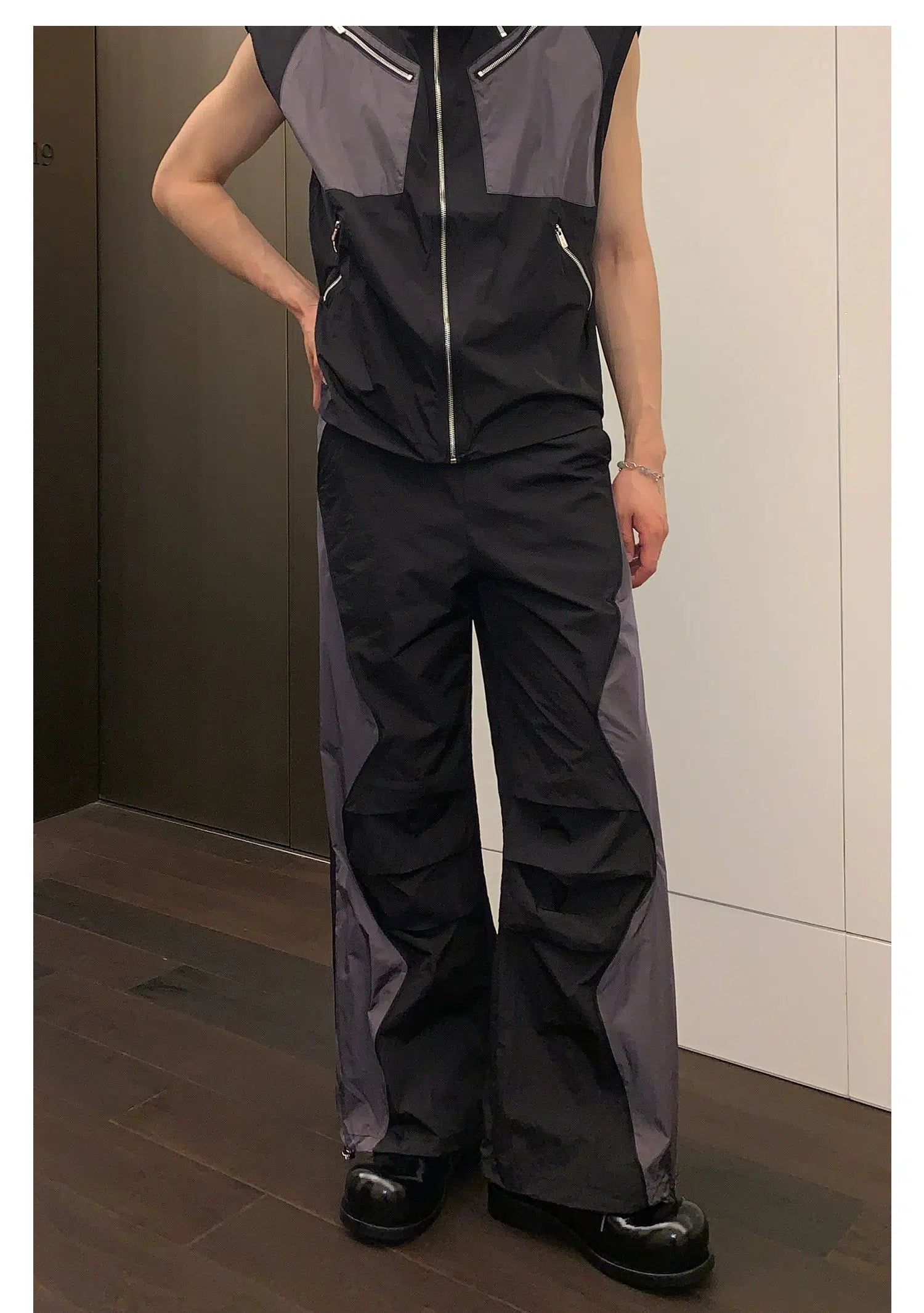 Multi-zipper Sleeveless Nylon Jacket