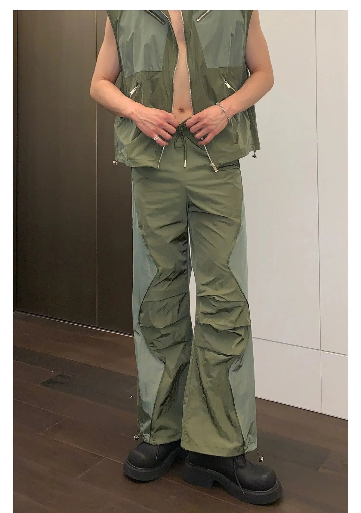 Multi-zipper Sleeveless Nylon Jacket