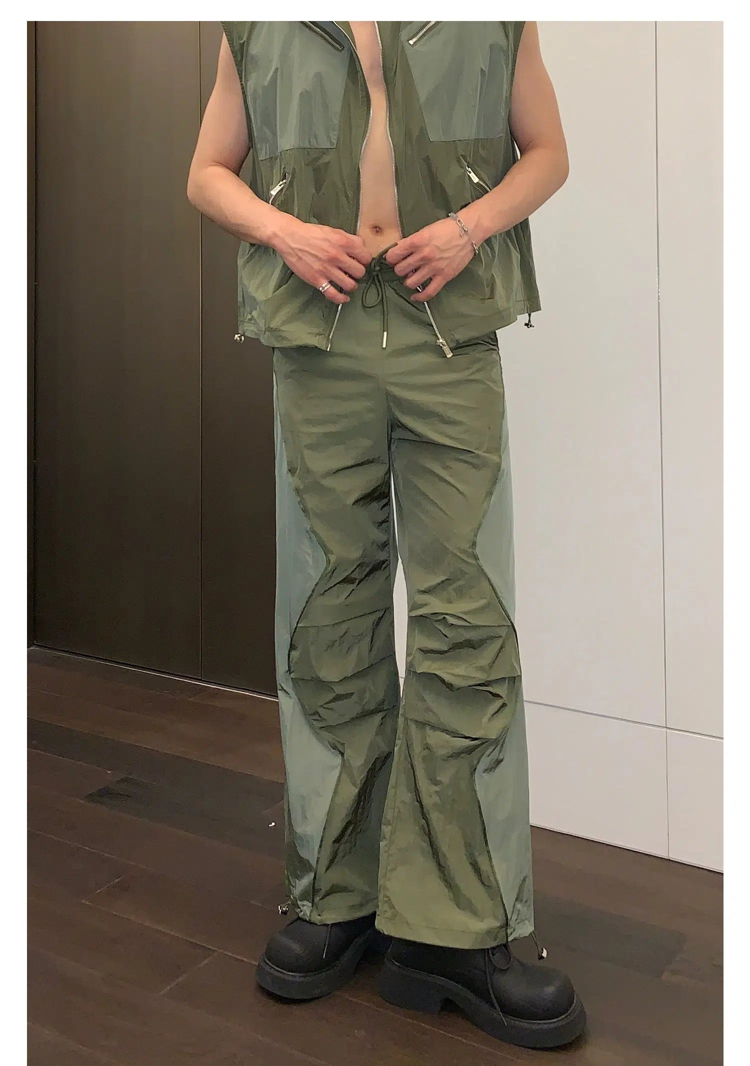 Multi-zipper Sleeveless Nylon Jacket