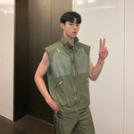 Multi-zipper Sleeveless Nylon Jacket
