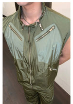 Multi-zipper Sleeveless Nylon Jacket