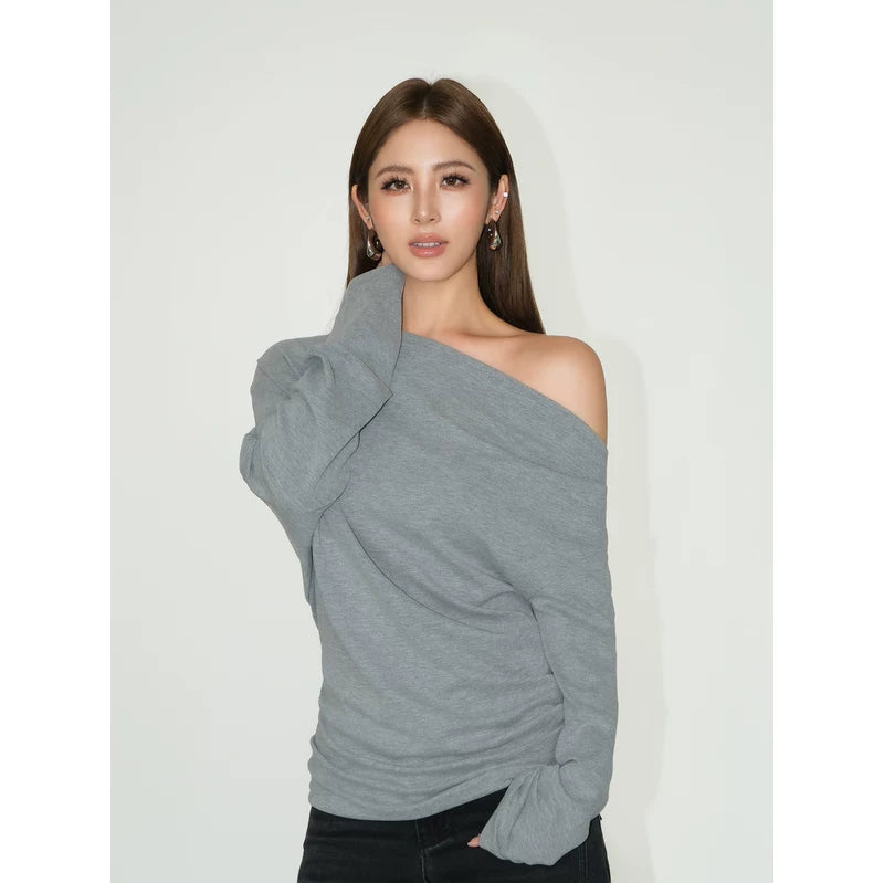 6177153047334,6177153047335,6177153047336,6177153047337, Off-Shoulder Batwing Long Sleeve Knit Top