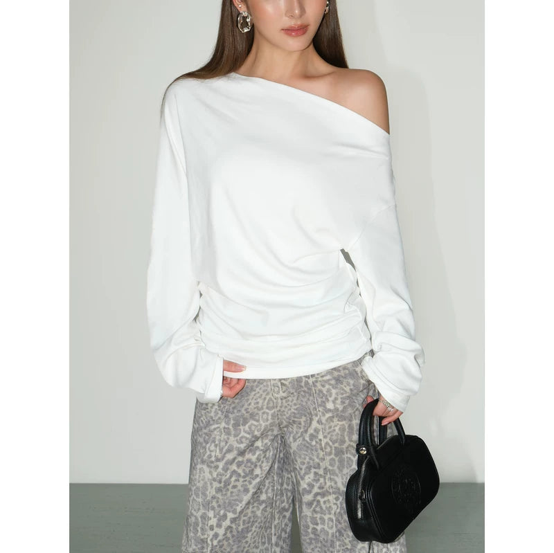 6177153047342,6177153047343,6177153047344,6177153047345, Off-Shoulder Batwing Long Sleeve Knit Top