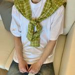 Non-detachable Plaid Shawl T-shirt