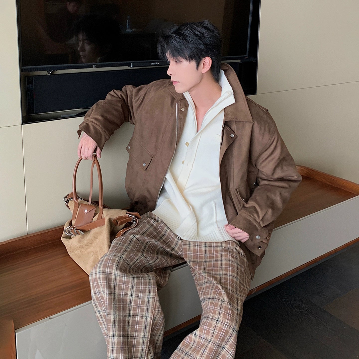 Lapel Quilted Suede Flight Jacket