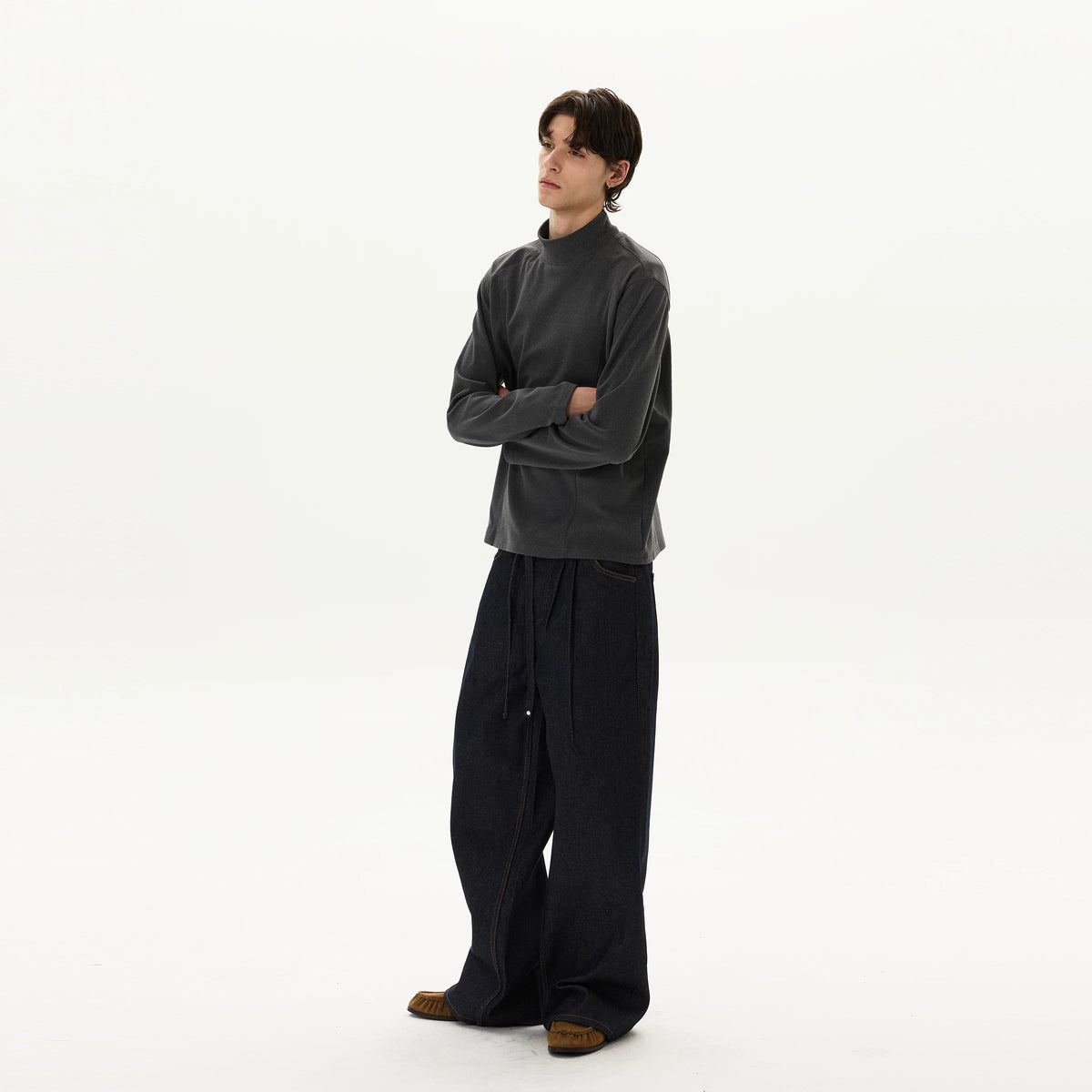 Mock Neck Fleece Long Sleeve T-Shirt 3