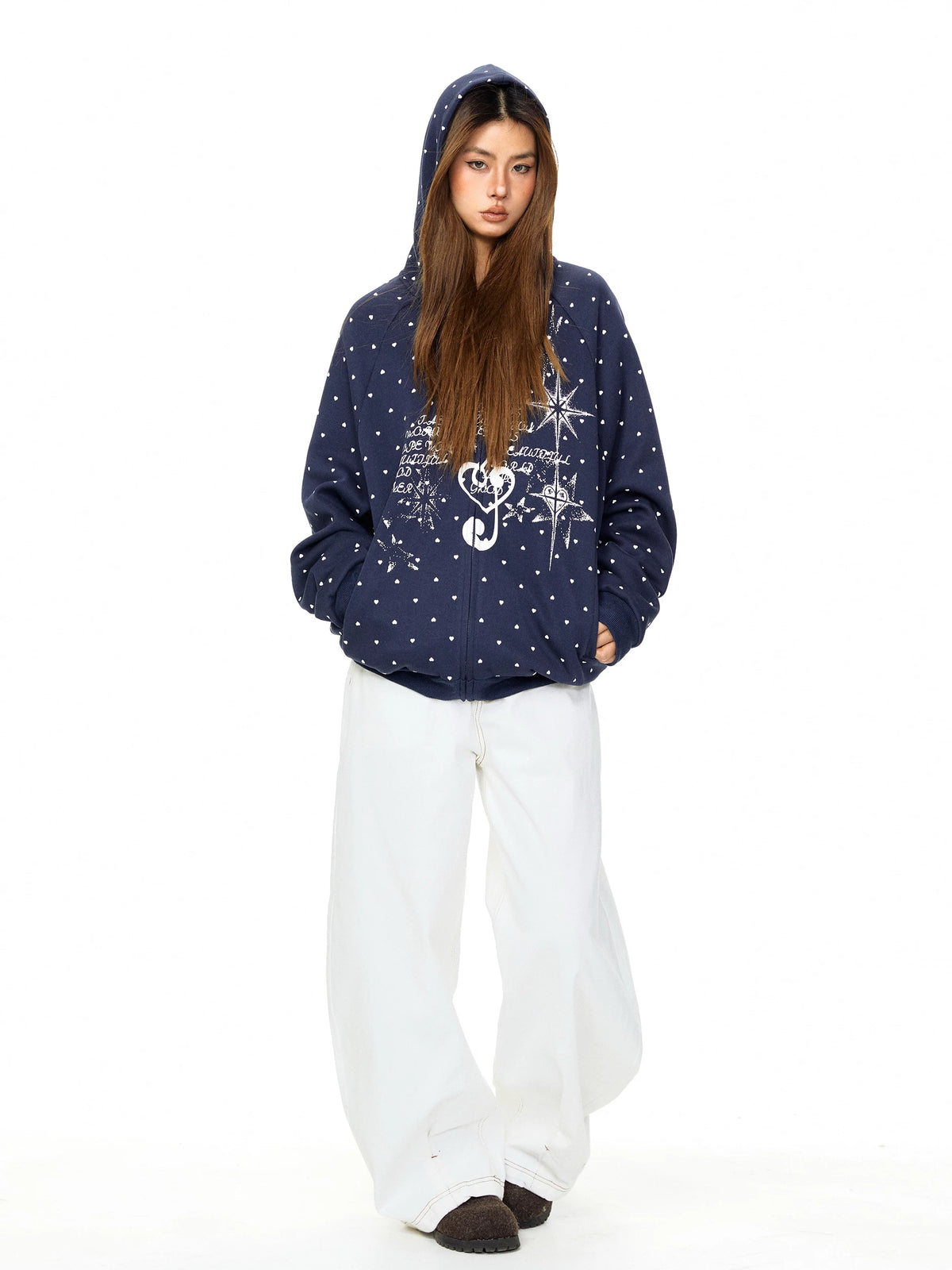 Musical Note Print Polka Dot Zip Hoodie 4