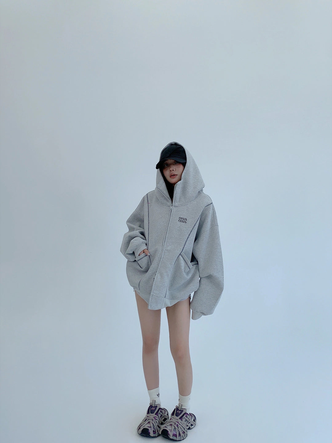 Embroidered Zip Up Hooded Jacket