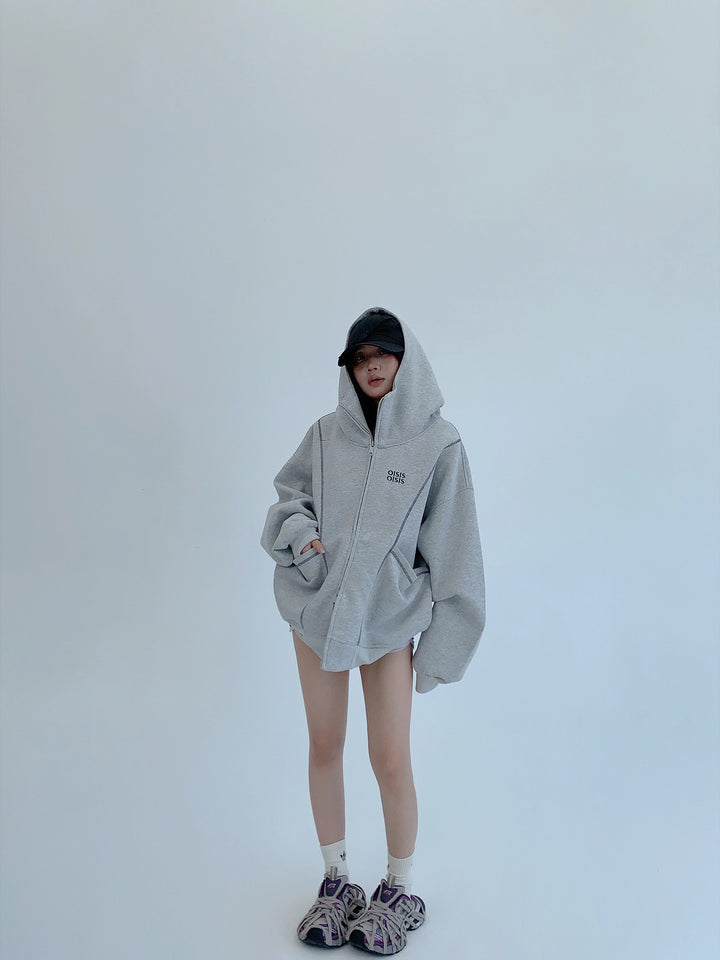 Embroidered Zip Up Hooded Jacket