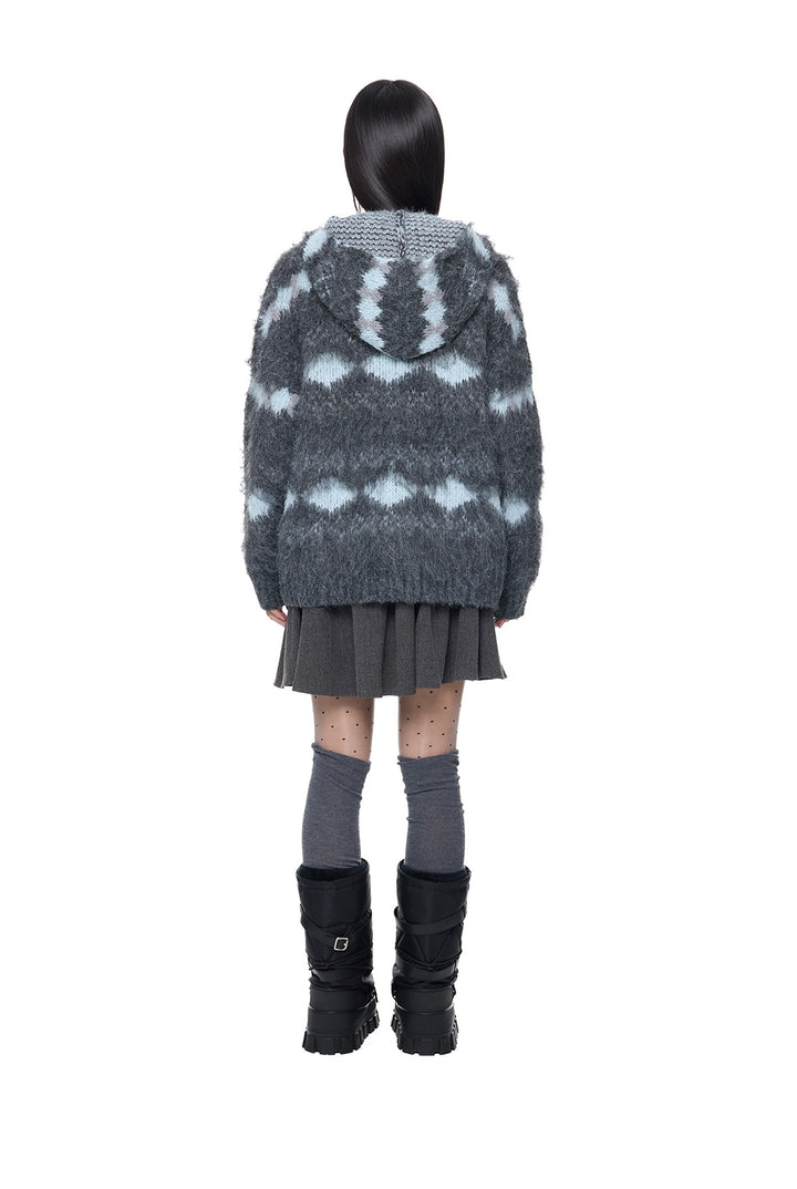 Fair Isle Hooded Knit Cardigan