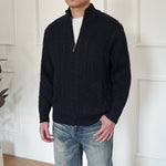 Cable Knit Full Zip Stand Collar Sweater 2