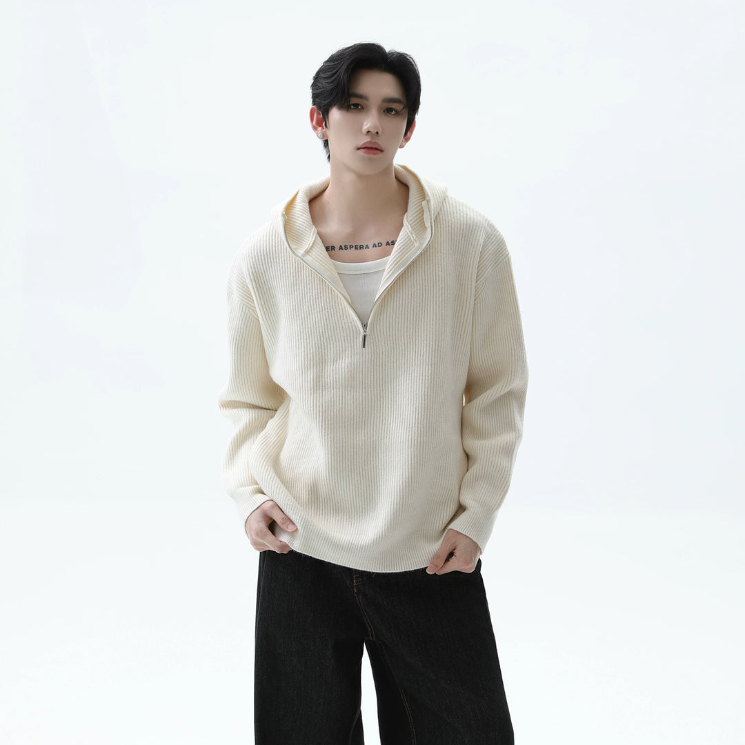 Half-Zip Hooded Knit Sweater